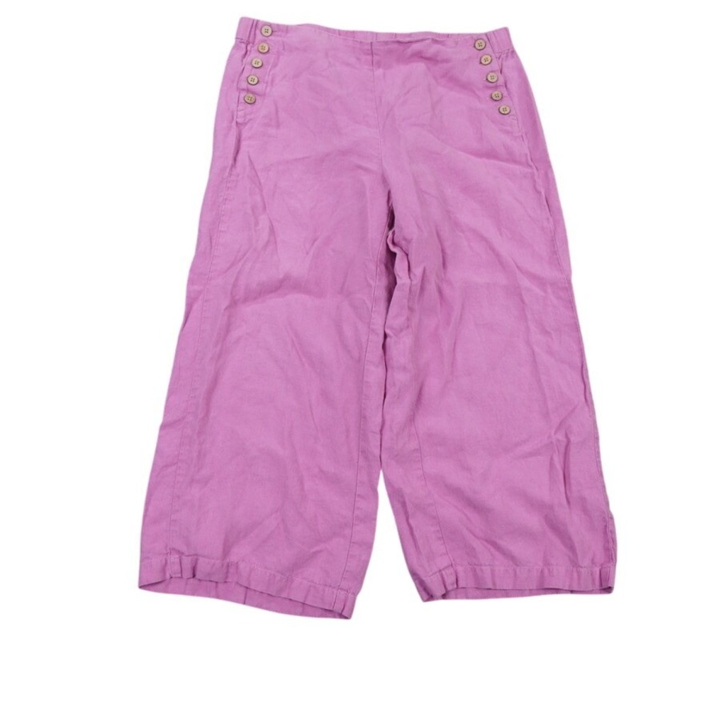J. Jill Love Linen Pants Womens M Petite Pink Sailor Wide Leg Cropped Coastal‎